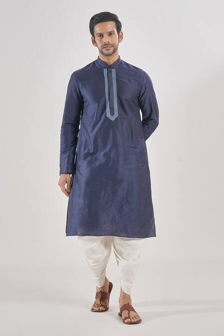 Arihant Rai Sinha Blue Polyester, Silk Embroidery Thread Navy Kurta Set at Aza Fashions Arihant Rai Sinha_Blue Polyester, Silk Embroidery Thread Navy Kurta Set _at_Aza_Fashions