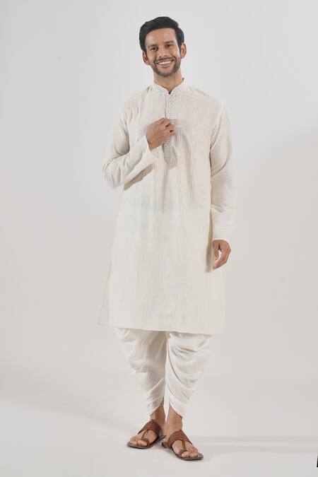 Arihant Rai Sinha Cream Polyester, Silk Beads, Embroidery Geometric Kurta Set at Aza Fashions Arihant Rai Sinha_Cream Polyester, Silk Beads, Embroidery Geometric Kurta Set _at_Aza_Fashions