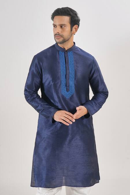 Arihant Rai Sinha Blue Silk Embroidery Floral Placket Kurta And Patiala Set at Aza Fashions Arihant Rai Sinha_Blue Silk Embroidery Floral Placket Kurta And Patiala Set _at_Aza_Fashions