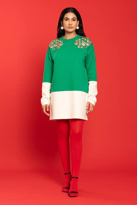 POOJA SHROFF Jersey Colorblocked Sweatshirt 