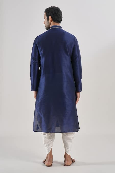 Shop Arihant Rai Sinha Blue Silk, Cotton Embroidery Navy Thread Work Kurta Set at Aza Fashions Shop_Arihant Rai Sinha_Blue Silk, Cotton Embroidery Navy Thread Work Kurta Set _at_Aza_Fashions