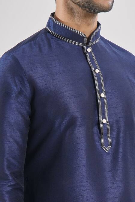 Arihant Rai Sinha Blue Silk, Cotton Embroidery Navy Thread Work Kurta Set Online at Aza Fashions Arihant Rai Sinha_Blue Silk, Cotton Embroidery Navy Thread Work Kurta Set _Online_at_Aza_Fashions