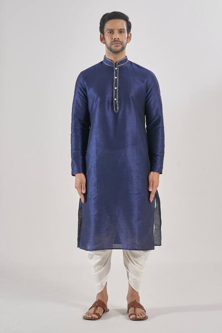 Buy Arihant Rai Sinha Blue Silk, Cotton Embroidery Navy Thread Work Kurta Set Online at Aza Fashions Buy_Arihant Rai Sinha_Blue Silk, Cotton Embroidery Navy Thread Work Kurta Set _Online_at_Aza_Fashions
