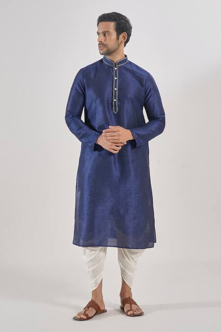 Shop Arihant Rai Sinha Blue Silk, Cotton Embroidery Navy Thread Work Kurta Set Online at Aza Fashions Shop_Arihant Rai Sinha_Blue Silk, Cotton Embroidery Navy Thread Work Kurta Set _Online_at_Aza_Fashions