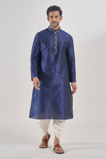 Arihant Rai Sinha Blue Silk, Cotton Embroidery Navy Thread Work Kurta Set at Aza Fashions Arihant Rai Sinha_Blue Silk, Cotton Embroidery Navy Thread Work Kurta Set _at_Aza_Fashions