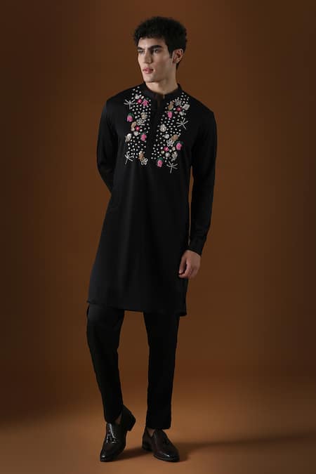 KOMAL KOTHARI 3D Wild Flowers Embroidered Straight Kurta 