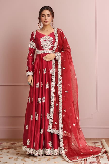 Kalighata Mukesh Floral Embroidered Anarkali With Dupatta 