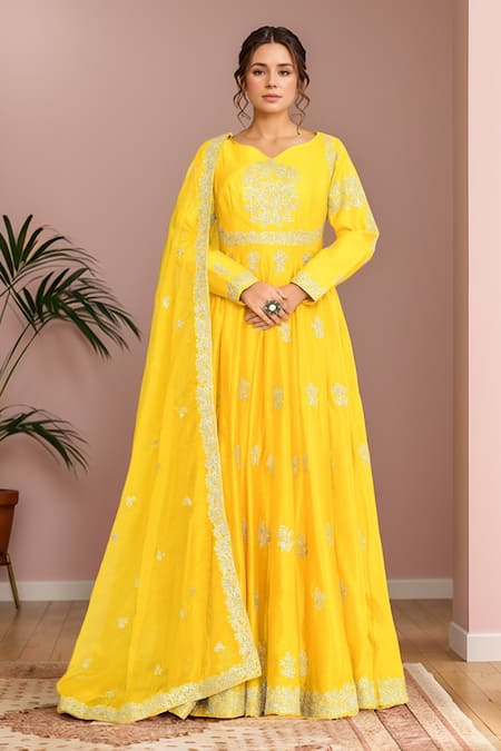 Kalighata Mukesh Zardozi Embroidered Anarkali With Dupatta 