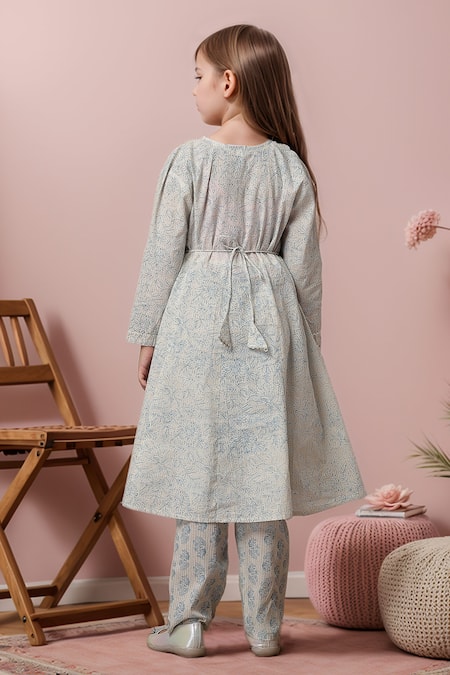 Petite Pomme Printed Thread Work Kurta & Trouser Set 