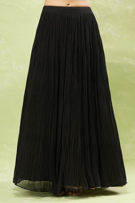 Shop_Samyukta Singhania_Black Georgette Sequins, Beads V-, Round Embroidered Jacket Lehenga Set 