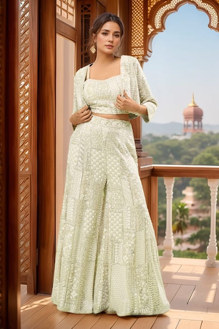 Samyukta Singhania Geometric Bead Embroidered Sharara Set 