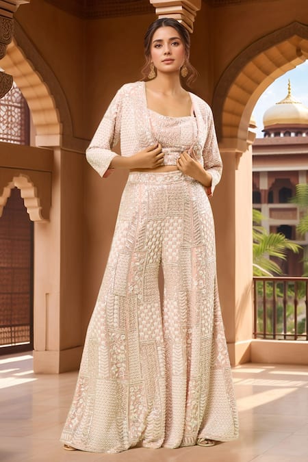 Samyukta Singhania Geometric Embroidered Sharara Set 