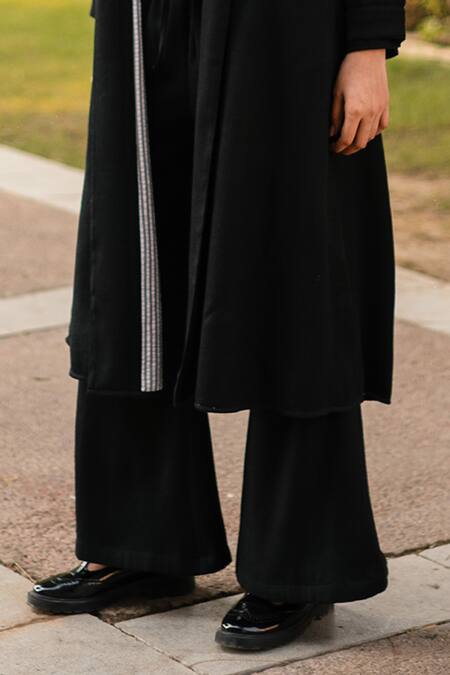 Shop_Raas Life_Black Merino Wool Solid Open A-line Jacket And Pant Set _Online_at_Aza_Fashions