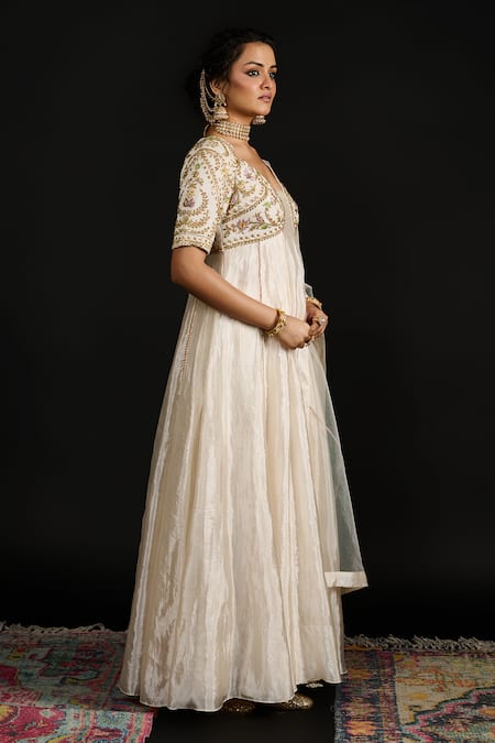 Buy Reeti Arneja Ivory Tissue, Net, Lycra Embroidery Collared Bahar Anarkali Set Online at Aza Fashions Buy_Reeti Arneja_Ivory Tissue, Net, Lycra Embroidery Collared Bahar Anarkali Set _Online_at_Aza_Fashions