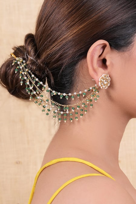 Shlok Jewels Designer Pearl & Semi Precious Earchains Set 