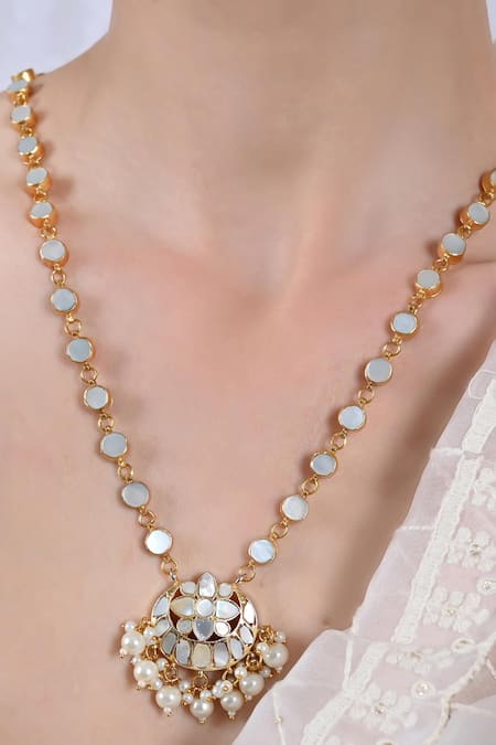 Shlok Jewels Gold Plated Chand Bloom Pendant & Earrings 