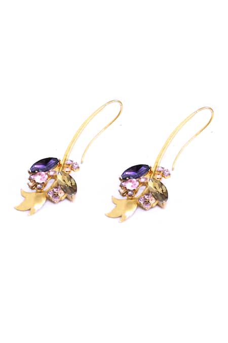 Ornamaas Gold & Purple Flora Vine Dangler Earrings 