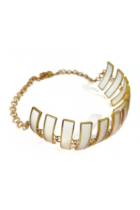 Suhani Pittie Gold & White Acrylic Strips Choker 