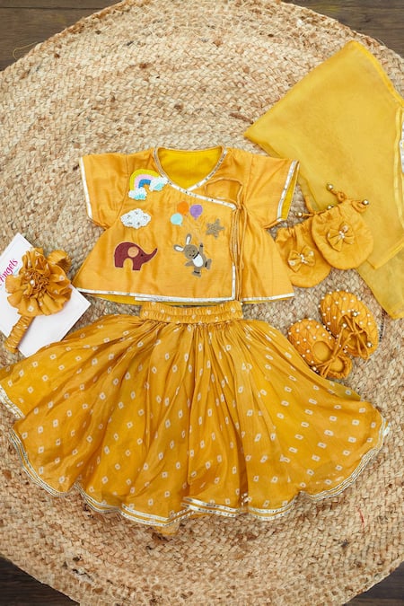 Lil Angels Sunny Day Embroidered Top & Bandhani Lehenga Set 