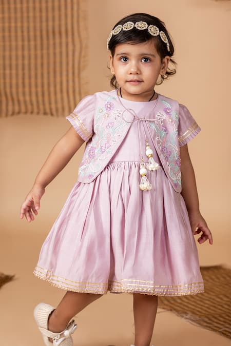 Lil Angels Cutdana Bloom Embroidered Attached Jacket Dress 