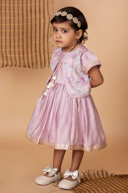 Lil Angels_Purple Silk Tassels Lilac Cutdana Embroidered Dress With Jacket _Online_at_Aza_Fashions