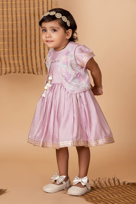 Buy_Lil Angels_Purple Silk Tassels Lilac Cutdana Embroidered Dress With Jacket _Online_at_Aza_Fashions