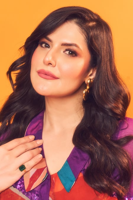 Shop_Babita Malkani_Peach Organza Floral Print Flared Skirt With Belt 