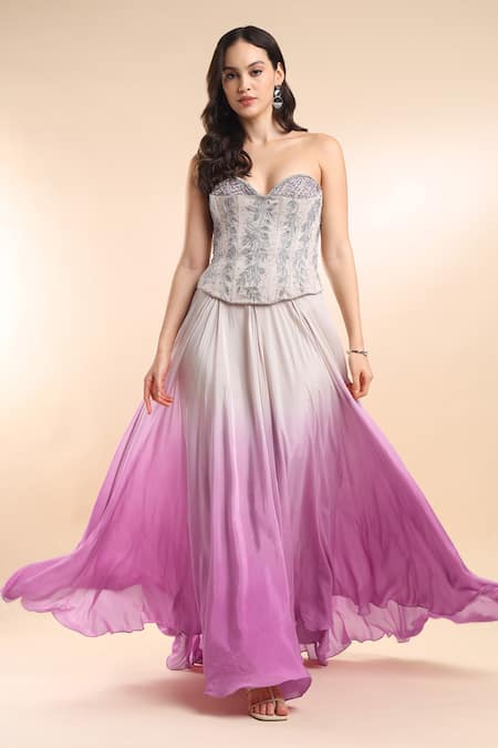 AMRTA by GUNEET KONDAL Floral Embroidered Corset Blouse & Ombre Skirt 