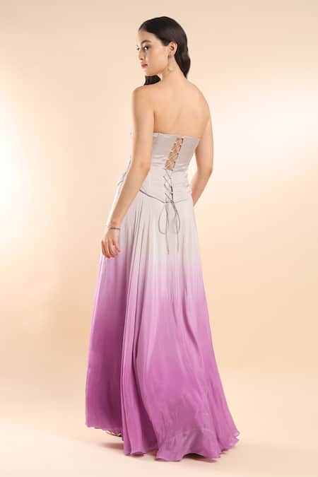 Amrta By Guneet Kondal Floral Embroidered Corset Blouse & Ombre Skirt 