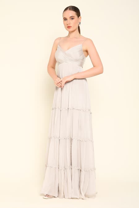 Amrta By Guneet Kondal Embroidered Overlay Maxi Dress 