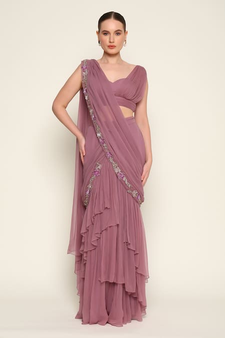 AMRTA by GUNEET KONDAL Ae Mara Zohra Jabeen Pre-Draped Ruffle Saree With Blouse 