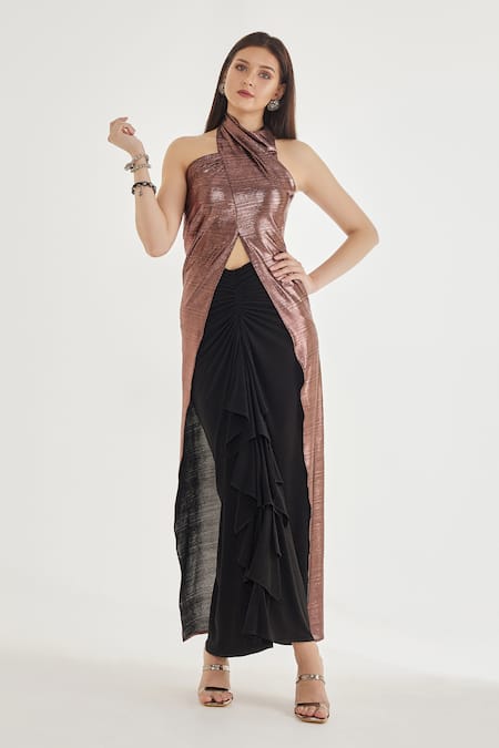 Cham Cham Metallic Asymmetric Top With Ruffle Skirt 