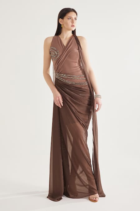 Cham Cham Spiral Sequin Embroidered Gathered Gown 