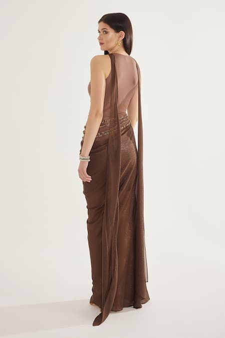 Cham Cham Spiral Sequin Embroidered Gathered Gown 