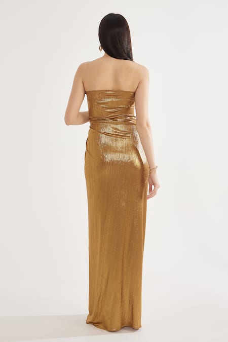 Cham Cham Metallic Gold Gathered Embellished Gown