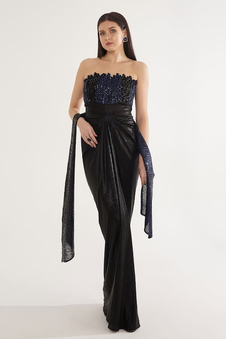 Cham Cham Metallic Draped Gown With Stole 