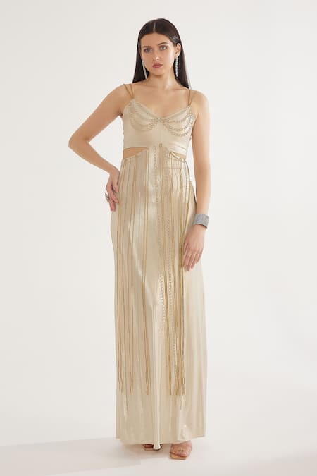 Cham Cham Chain Embelished Cutout Gown 