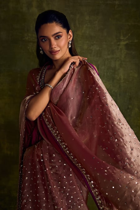 Buy_Label Sanya Gulati_Purple Silk, Velvet Sequins, Beads, Embroidery Round Floral Cutdana Kurta Set 