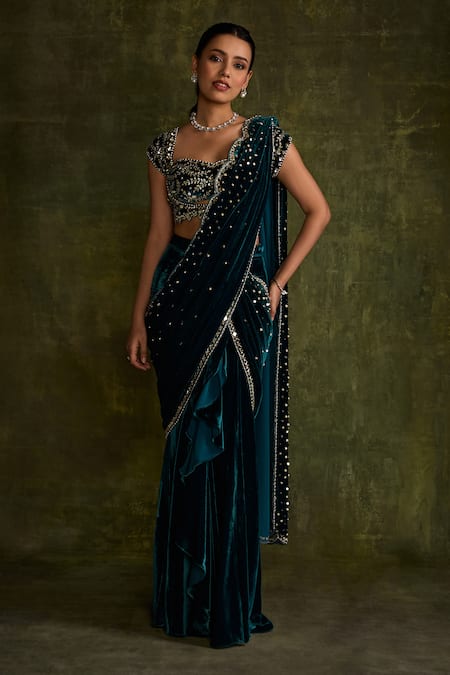 Label Sanya Gulati Resham Hand Embroidered Pre-Draped Saree With Blouse 