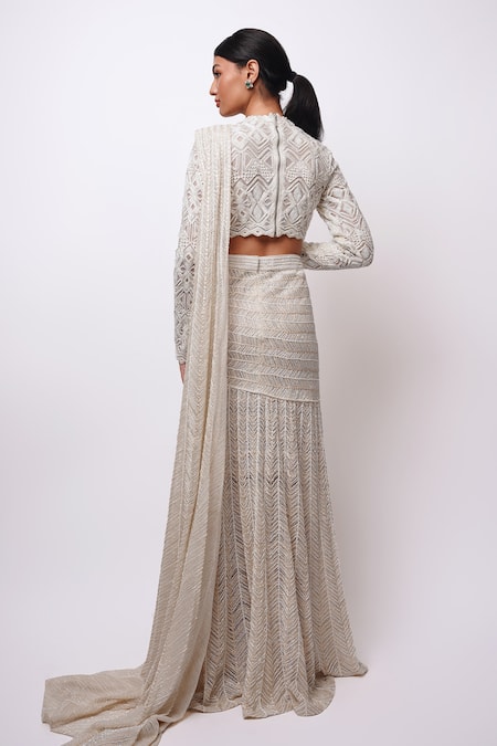 Ritika Mirchandani Crystal Embroidered Pre-Draped Slit Saree Set 