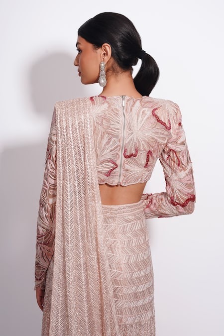 Ritika Mirchandani Floral Cutwork Pre-Draped Slit Saree Set 