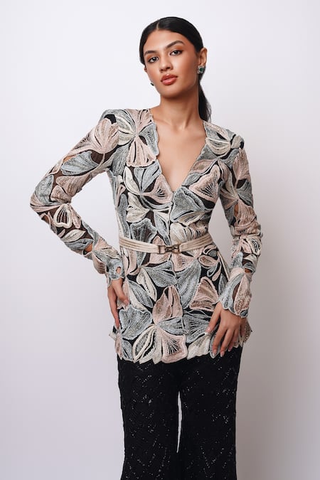 Shop Ritika Mirchandani Black Net, Crepe, Georgette Crystals, Embroidery, Beads Kurta Sharara Set at Aza Fashions Shop_Ritika Mirchandani_Black Net, Crepe, Georgette Crystals, Embroidery, Beads Kurta Sharara Set _at_Aza_Fashions