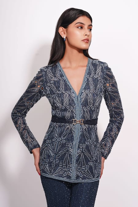Buy Ritika Mirchandani Blue Net, Crepe, Georgette, Denim Crystals, Midnight Kurta Sharara Set Online at Aza Fashions Buy_Ritika Mirchandani_Blue Net, Crepe, Georgette, Denim Crystals, Midnight Kurta Sharara Set _Online_at_Aza_Fashions