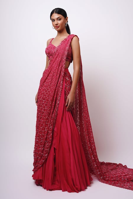 Ritika Mirchandani Pinwheel Embroidered Pre-Draped Half Lehenga Saree 