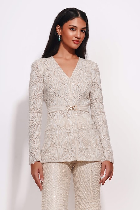 Shop Ritika Mirchandani Ivory Net, Crepe, Georgette Crystals, Embroidery, Beads, Kurta Sharara Set at Aza Fashions Shop_Ritika Mirchandani_Ivory Net, Crepe, Georgette Crystals, Embroidery, Beads, Kurta Sharara Set _at_Aza_Fashions