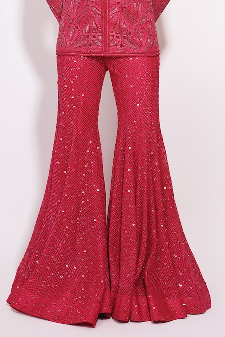 Ritika Mirchandani_Pink Net, Crepe, Georgette Crystals, Embroidery, Fuchsia Kurta Sharara Set _Online_at_Aza_Fashions