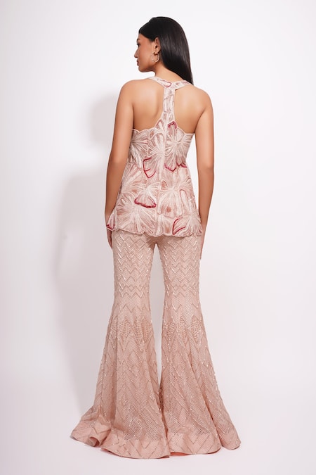 Shop Ritika Mirchandani Pink Net, Crepe, Georgette Crystals, Beads, Bloom Petal Kurta And Sharara Set at Aza Fashions Shop_Ritika Mirchandani_Pink Net, Crepe, Georgette Crystals, Beads, Bloom Petal Kurta And Sharara Set _at_Aza_Fashions