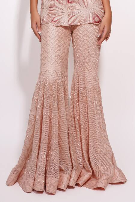 Ritika Mirchandani Pink Net, Crepe, Georgette Crystals, Beads, Bloom Petal Kurta And Sharara Set Online at Aza Fashions Ritika Mirchandani_Pink Net, Crepe, Georgette Crystals, Beads, Bloom Petal Kurta And Sharara Set _Online_at_Aza_Fashions