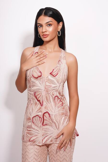 Buy Ritika Mirchandani Pink Net, Crepe, Georgette Crystals, Beads, Bloom Petal Kurta And Sharara Set Online at Aza Fashions Buy_Ritika Mirchandani_Pink Net, Crepe, Georgette Crystals, Beads, Bloom Petal Kurta And Sharara Set _Online_at_Aza_Fashions