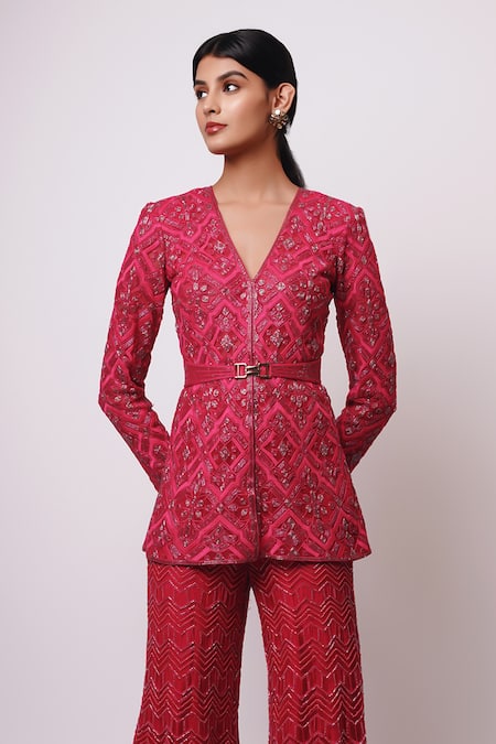 Shop Ritika Mirchandani Pink Net, Crepe, Georgette Crystals, Embroidery, Fuchsia Kurta Sharara Set at Aza Fashions Shop_Ritika Mirchandani_Pink Net, Crepe, Georgette Crystals, Embroidery, Fuchsia Kurta Sharara Set _at_Aza_Fashions